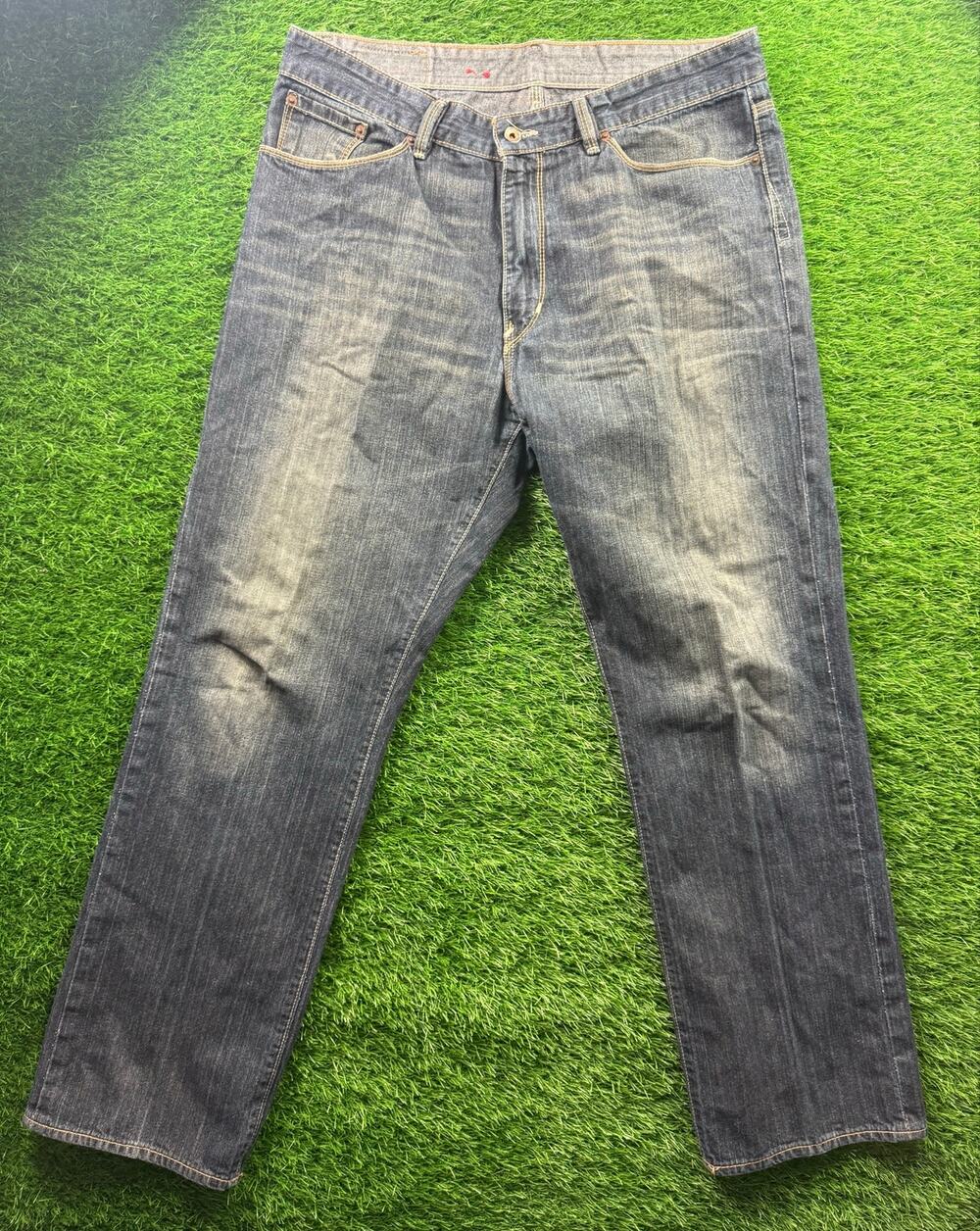 X2 Denim Laboratory Jeans Mens 36x32 Medium Blue Wash Straight Leg 5 Pockets Y2K